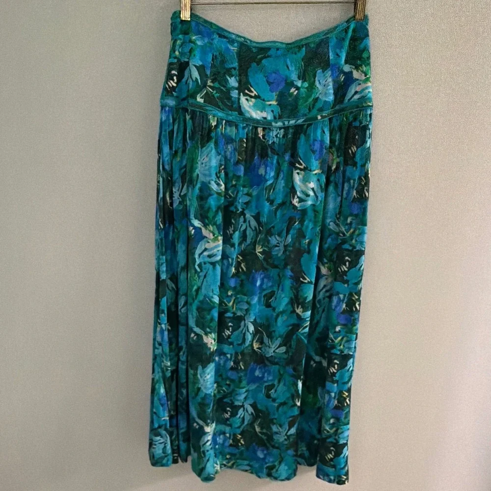 Ulla Johnson Blue Teal Floral Lyocell Maxi Skirt High Waisted Sz 6 Floral Print